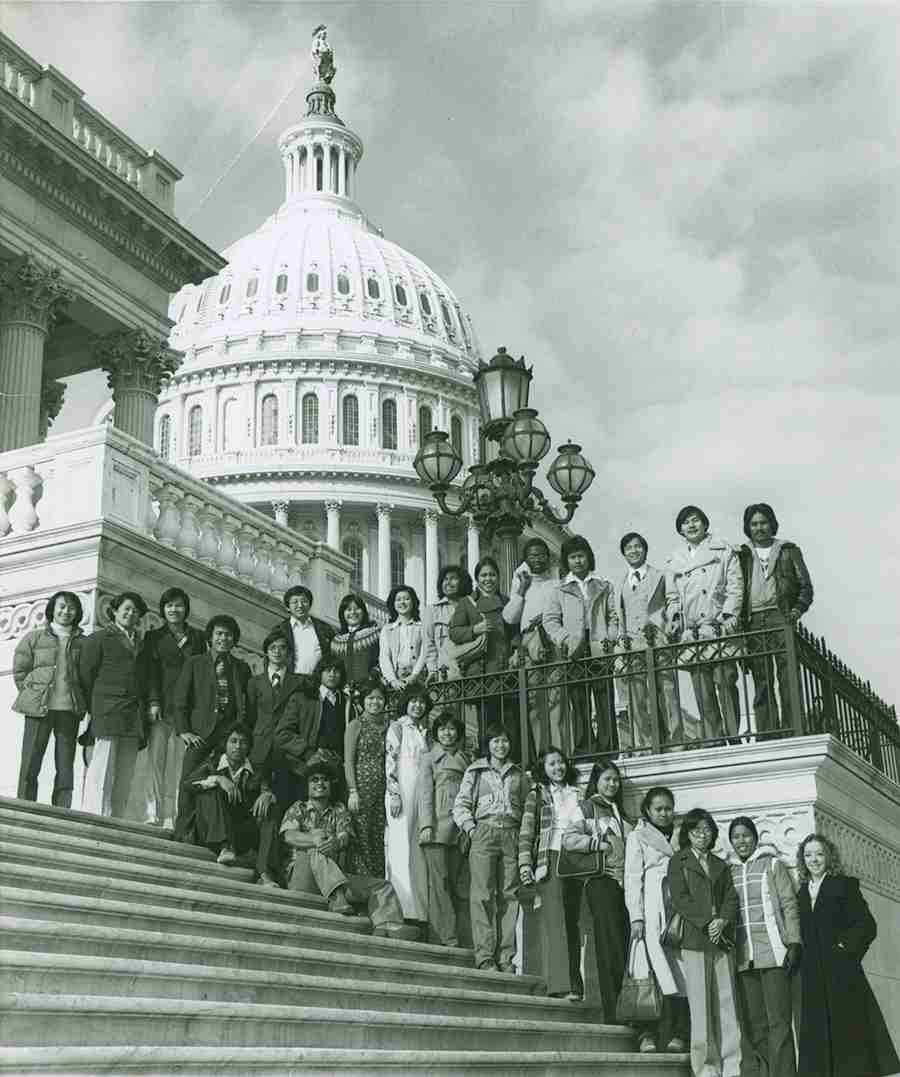 1970s photo of international students on steps of U.S. Capitol